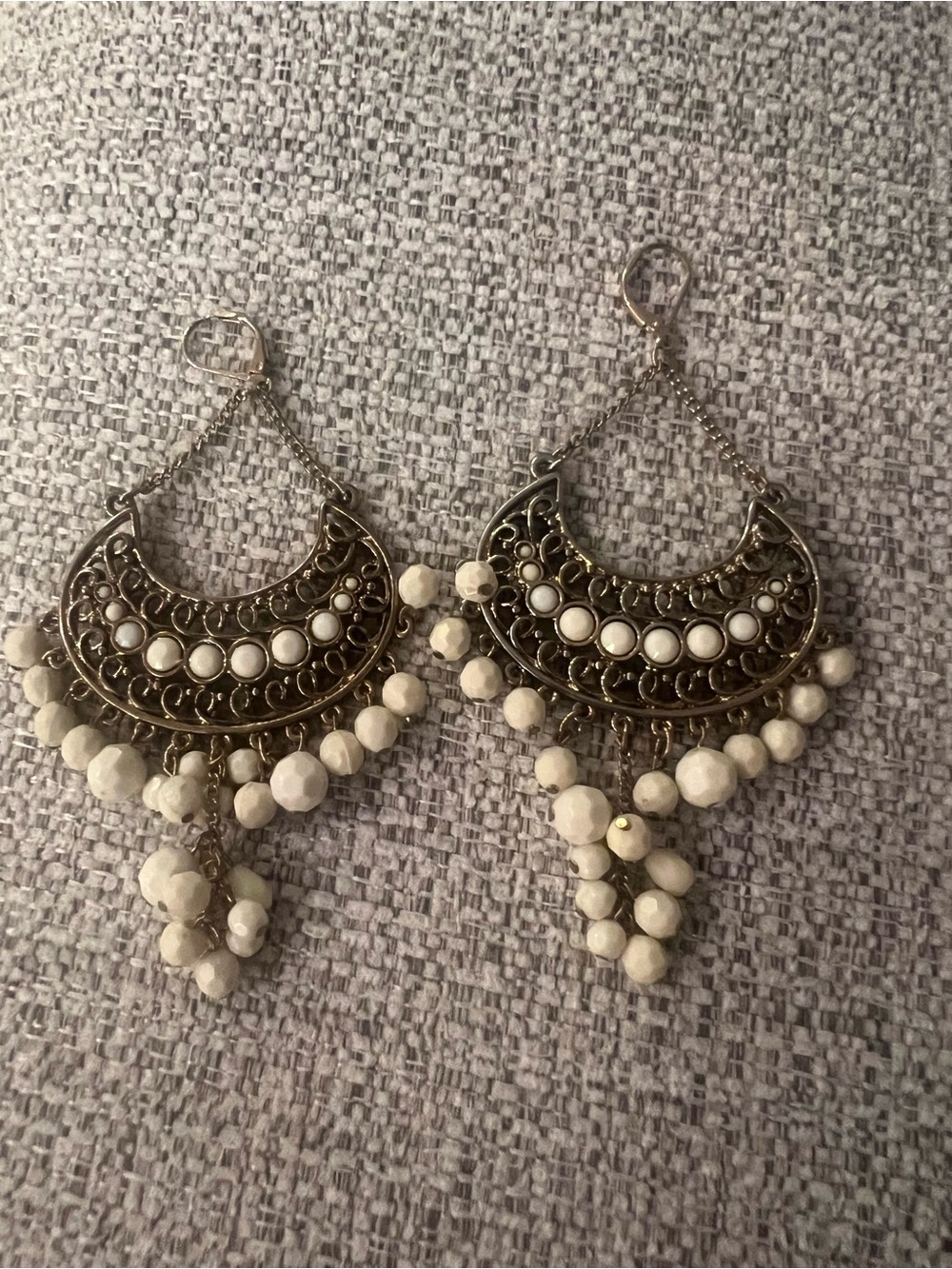 Vintage-Inspired Ivory Beaded Filigree Drop Earrings
